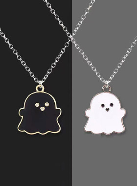 卡通黑白色幽灵项链粉蓝色鬼怪吊坠个性创意小众万圣节儿童礼物女