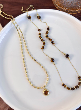 叠戴双层项链配饰女款秋冬新款2024爆款小众复古锁骨毛衣链