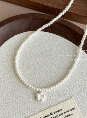 小众拉丝贝母花朵珍珠项链女2025新款高级感轻奢锁骨链简约配饰