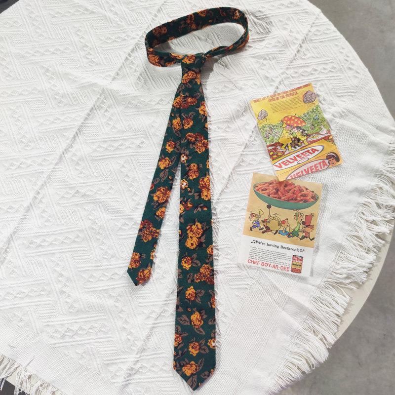 买二送一秋冬毛呢领带女手打学生艺术学院风油画复古墨绿黄色花朵,淘宝优惠券,粉丝福利购,淘宝优惠卷