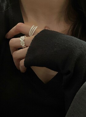 S925纯银同款复古多层缠绕戒指肌理花朵戒指女重工高质感指环叠戴