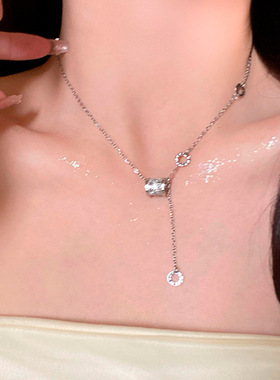 银色项链饰品女小蛮腰锆石项链女百搭小众毛衣链流苏吊坠颈链