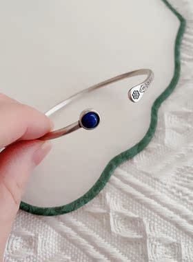 925纯银做旧小鱼花纹青金石手镯