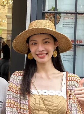 手工编织防晒遮阳草帽平顶爵士帽