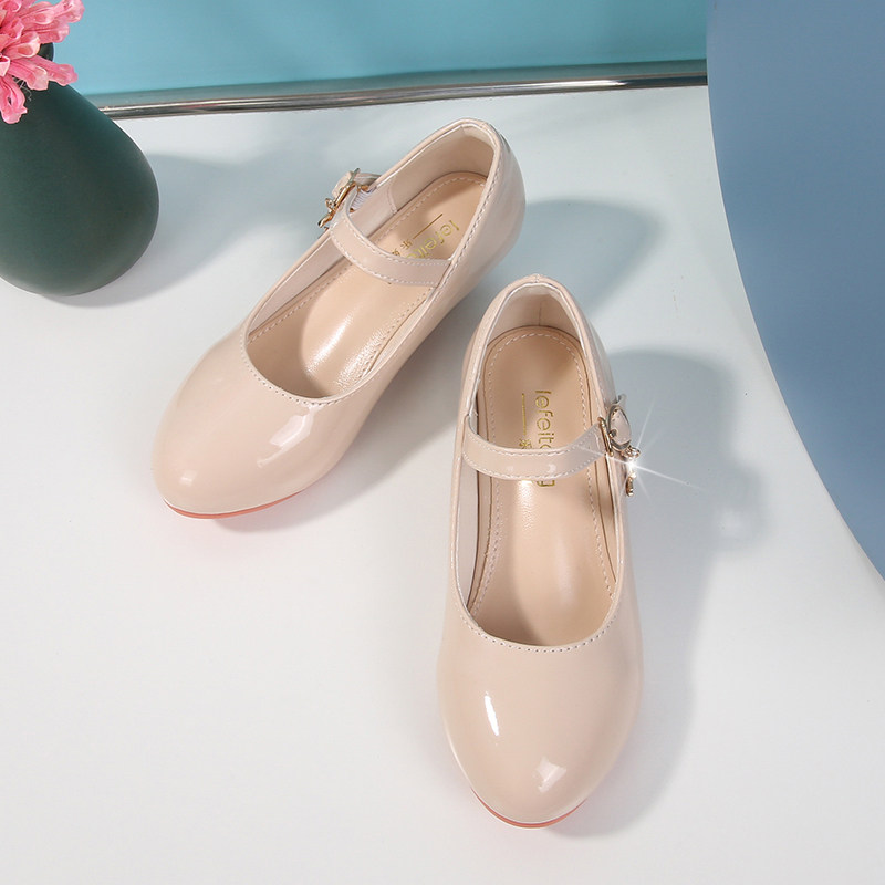 女童黑色演出小皮鞋女孩软底演出走秀钢琴主持礼服白色舞蹈高跟鞋 - 图1