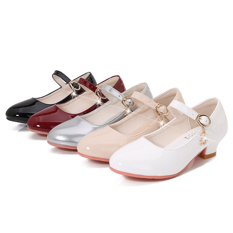 女童黑色演出小皮鞋女孩软底演出走秀钢琴主持礼服白色舞蹈高跟鞋 - 图3