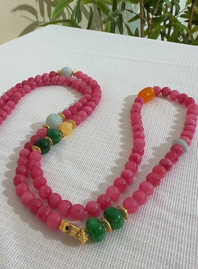 新中式国风红纹石平安扣项链民族风流苏毛衣链复古文艺中式佛珠