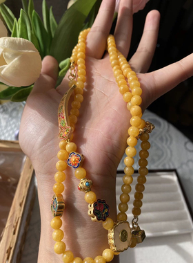 原创蜜蜡石一款多戴毛衣链项链复古气质好搭配珐琅手链超美国风