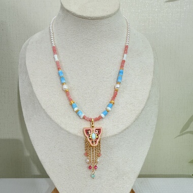 新中式彩色滴油流苏项链女高级感时尚轻奢精致复古百搭锁骨链