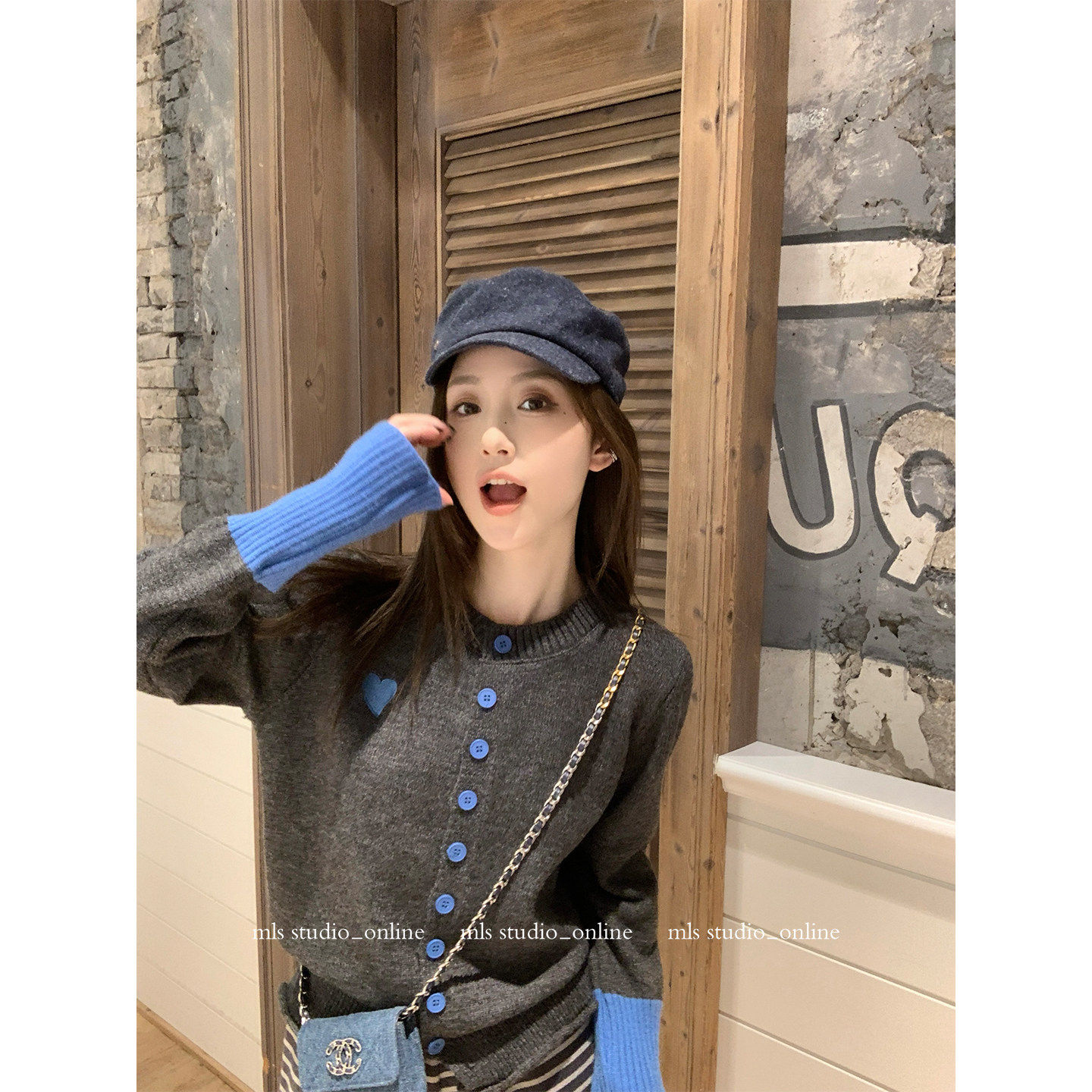 MLS 温柔少女感 撞色圆领短款针织衫女秋季小香风韩系开衫毛衣,淘宝优惠券,粉丝福利购,淘宝优惠卷