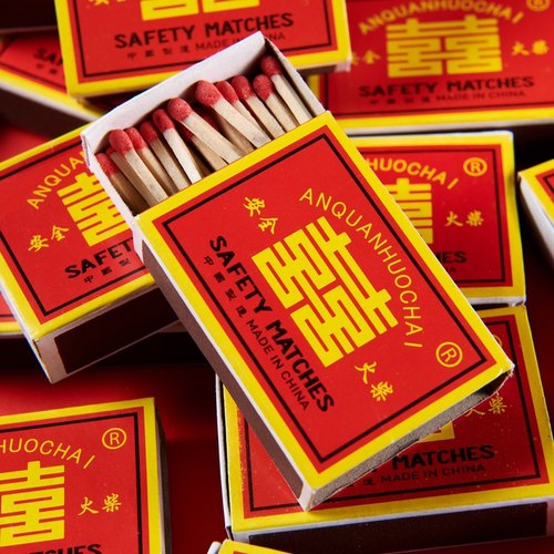 老式安全火柴喜庆婚礼洋火老式火柴100盒复古野外户外点火火材 - 图2