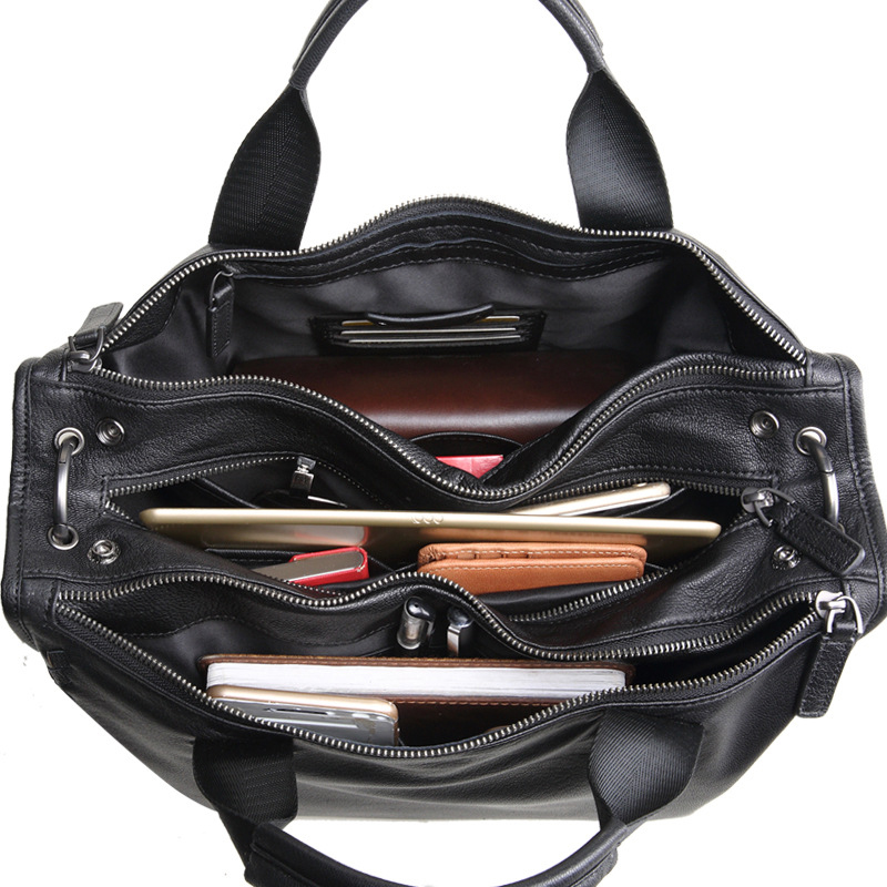 真皮男包商务单肩羊皮休闲公文包编织斜挎包皮包男士包手提电脑包 - 图2