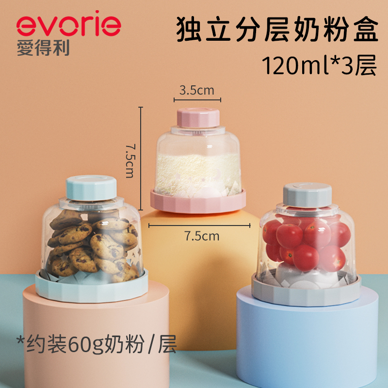 evorie爱得利奶粉盒便携外出多隔层辅食零食储存格婴儿奶粉分装盒