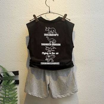 ເຄື່ອງນຸ່ງເດັກນ້ອຍ Piushuai 2023 Summer New Boys' Vest Set Fashionable Children's Sleeveless Waistcoat Two-piece Set for Children