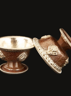 紫铜供水杯水碗簪花镀银