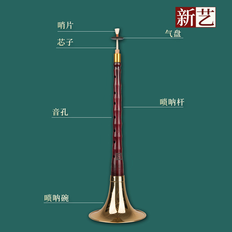 新艺吹奏乐器精品紫檀唢呐乐器全套成人专业演奏ABCDEFG调喇叭 - 图1