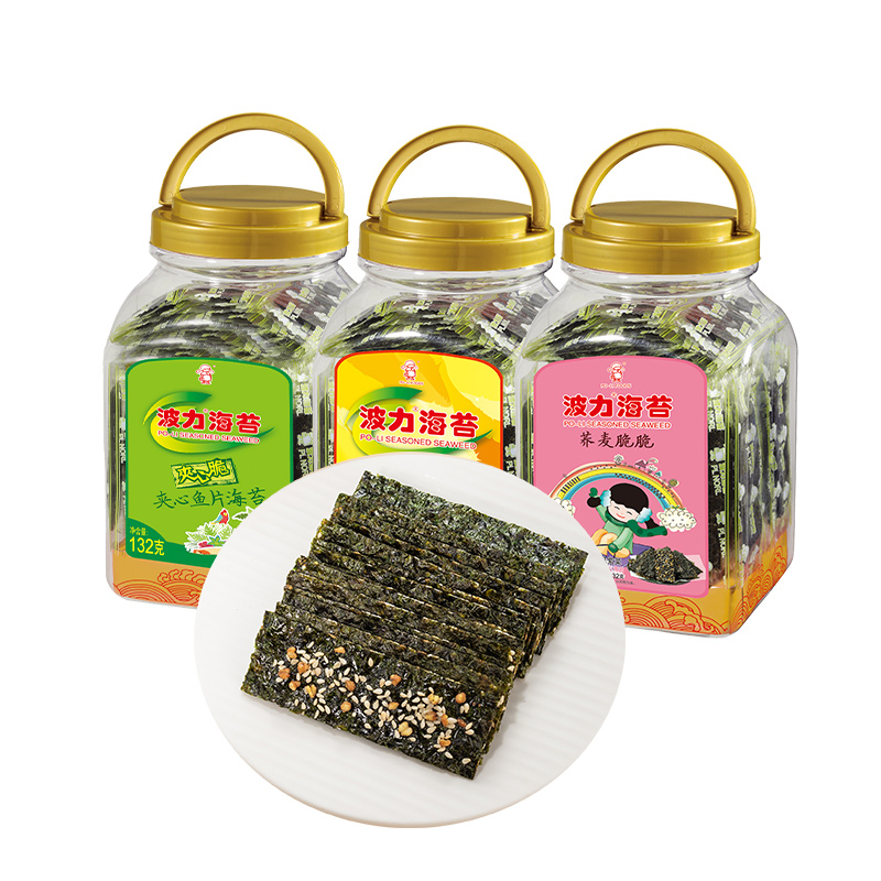 【波力海苔芝麻脆/荞麦脆/渔趣夹心脆132g】即食儿童休闲紫菜零 - 图3