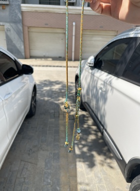 纯手工精编 千里江山配色毛衣链挂绳长款 翡翠蜜蜡金饰牌子吊坠绳