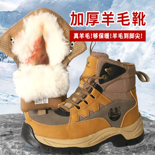 Botas de nieve de lana pura para invierno, zapatos de algodón integrados con piel para hombre