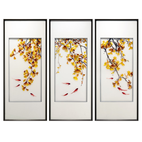 新中式客厅装饰画三联苏绣成品挂画沙发背景墙手工绣刺绣银杏九鱼 - 图3