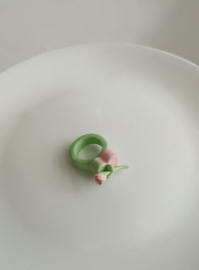 大魔王hahaha一朵花石塑粘土戒指diy纯手工创意渐变玫瑰花戒指