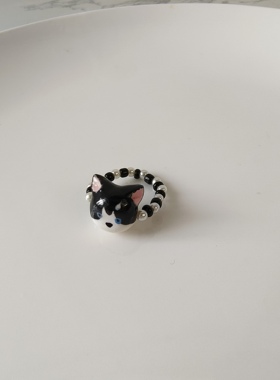 大魔王hahaha哈士奇小狗石塑粘土戒指diy纯手工创意串珠戒指可调