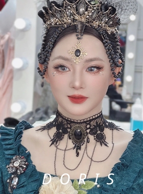 新款欧美夸张黑蕾丝水晶首饰纯手工锁骨链高级感项圈