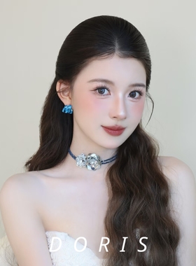 新娘2025新手工蓝银串珠花朵项链颈链小众简约百搭款甜辣锁骨链潮