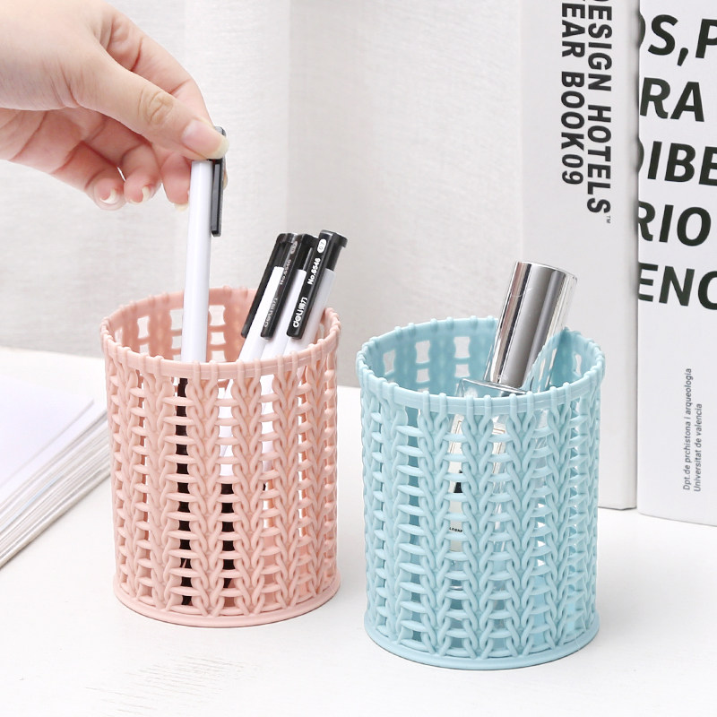 创意仿藤编塑料笔筒 多功能简约镂空学生桌面收纳盒办公文具笔桶,淘宝优惠券,粉丝福利购,淘宝优惠卷