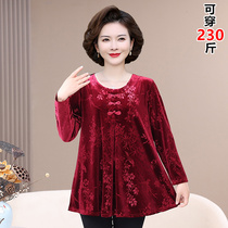 Middle-aged and elderly female moms in autumn clothing covered with undershirt plus fat long sleeves t-shirt spring autumn big code special gold velvet blouse