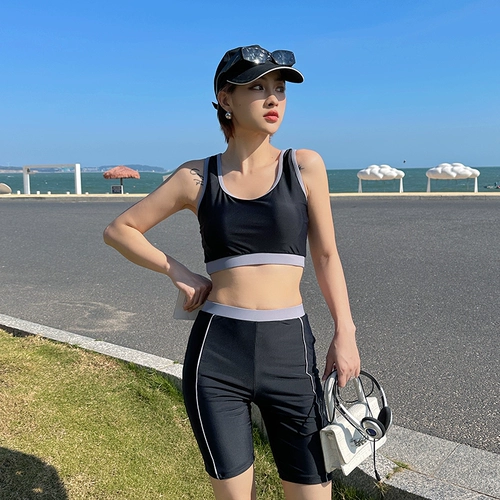 Раздельный комплект, купальник, лонгслив, штаны, 3 предмета, свободный крой, по фигуре, большой размер