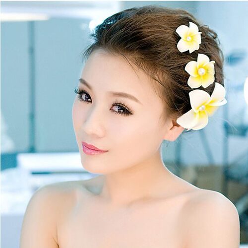 婚礼胸花发夹边夹帽花发饰 时尚海边韩版 鸡蛋花防水花百搭饰品女 - 图0