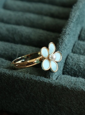 小众非遗精致绒花戒指蓝色小花显白活口手饰简约百搭送礼戒指女