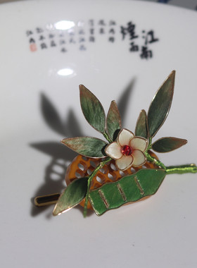 非遗绒花仿点翠竹叶汉服胸针