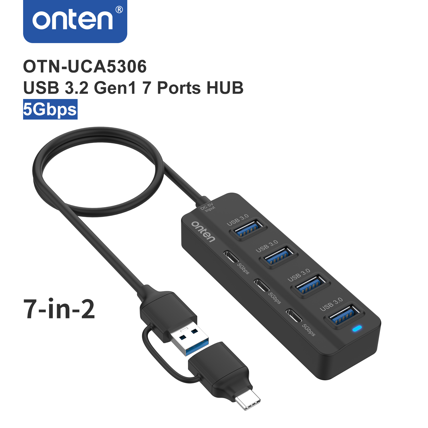 七口HUB集线器7in2 USB3.2 GEN1 MACBOOK电脑高速分线器用U盘键盘 - 图0