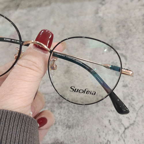 46mm小框加厚椭圆高度数超轻钛金属近视眼镜框女复古文艺小脸防辐 - 图2