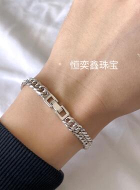 喜平情侣纯银素银嘻哈手链