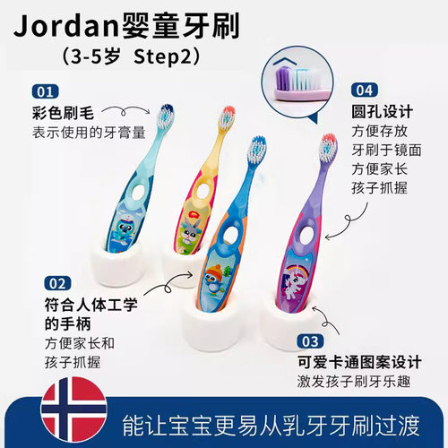 挪威jordan牙刷儿童牙刷宝宝软毛0到3岁6到12岁换牙期幼儿乳牙刷-图1