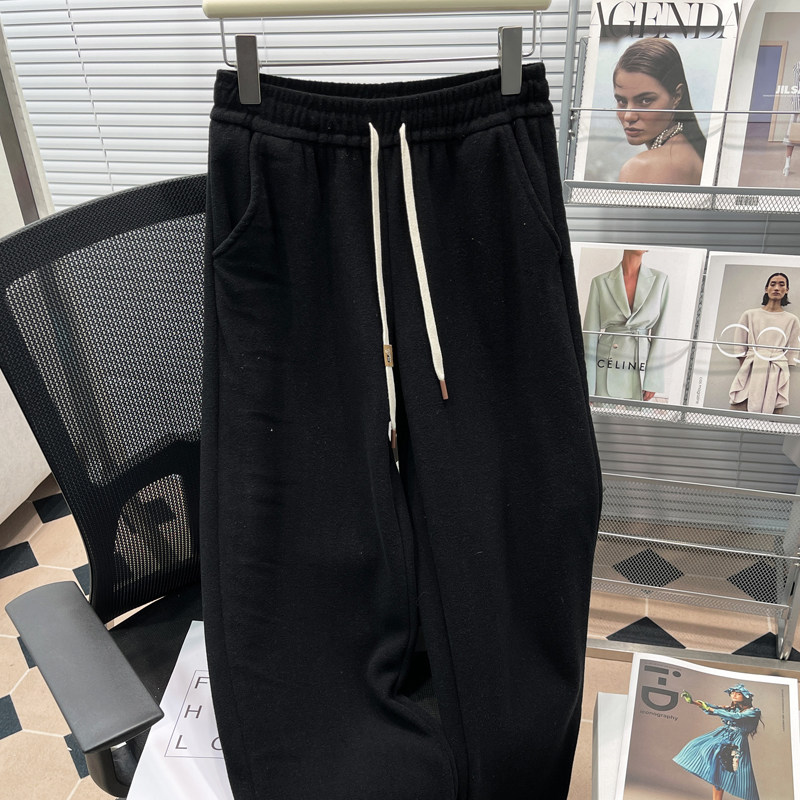 胡子叔大码秋冬200斤加绒加厚软糯直筒裤松紧腰抽绳休闲阔腿裤女,淘宝优惠券,粉丝福利购,淘宝优惠卷