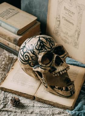 复古做旧风骷髅酒吧咖啡鬼屋摆件