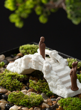 陶瓷仿真小桥人物配件中国风盆景