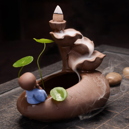 陶瓷茶宠摆设摆件 紫砂和尚小花器水植盆景 送倒流香粒塔香炉创意 - 图2