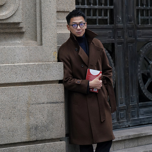 CM那不勒斯皇后巧克力双排扣羊毛巴尔玛肯腰带插肩袖大衣82 - 图0