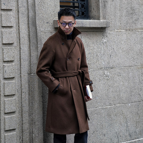 CM那不勒斯皇后巧克力双排扣羊毛巴尔玛肯腰带插肩袖大衣82 - 图1