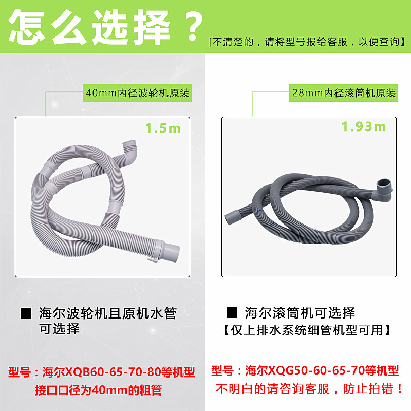 适用于海尔全自动滚筒波轮洗衣机排水管加长延长管原装下水出水管