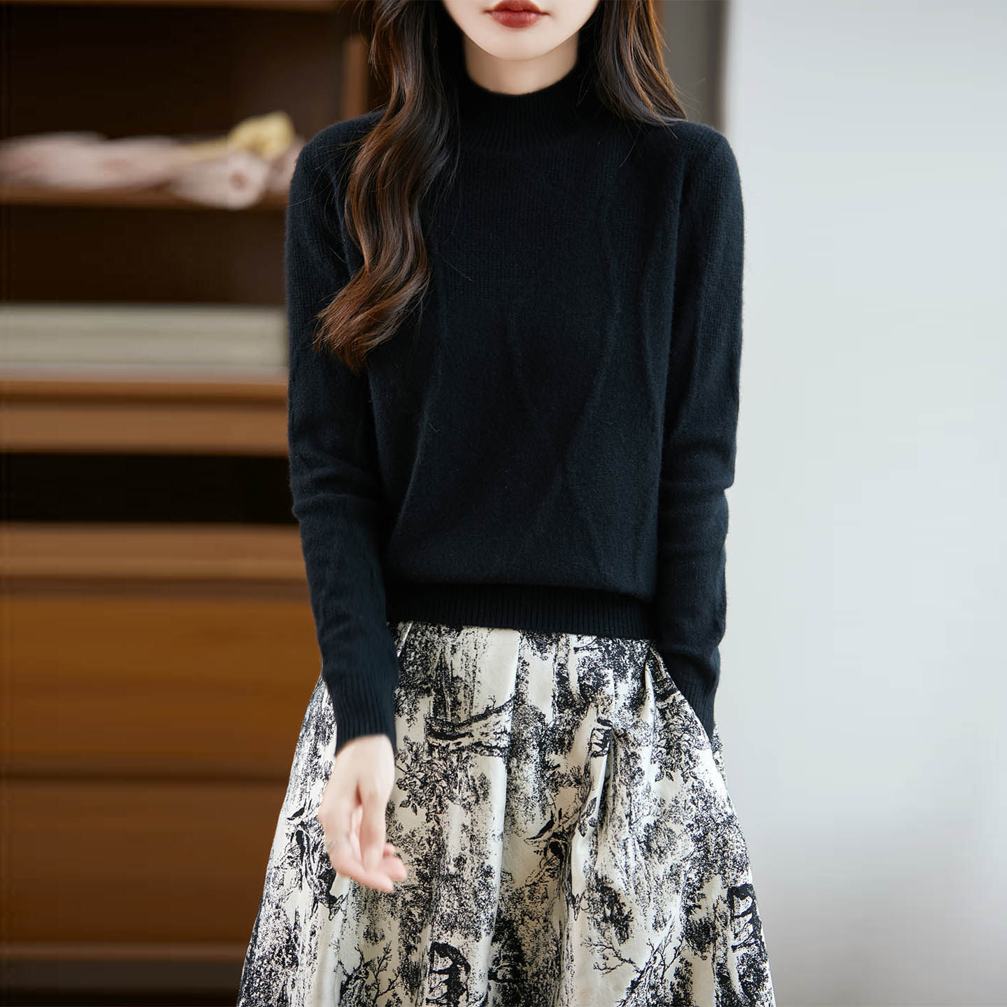 女士100纯羊毛衫半高领扭花套头宽松显瘦高级感针织打底毛衣通勤,淘宝优惠券,粉丝福利购,淘宝优惠卷