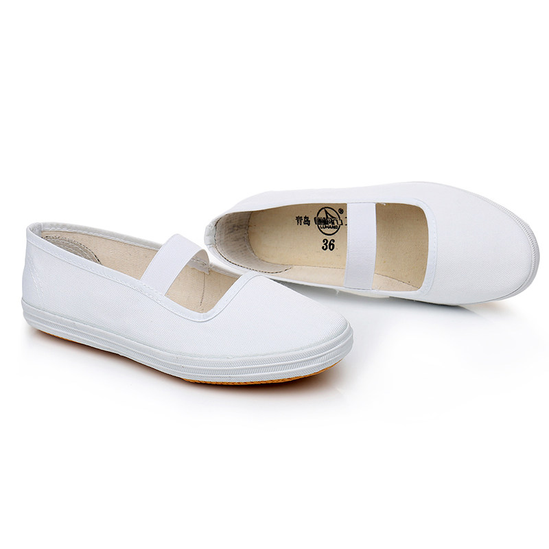 小白鞋帆布鞋系带白球鞋防滑学校活动指定舞蹈鞋体操鞋休闲运动鞋