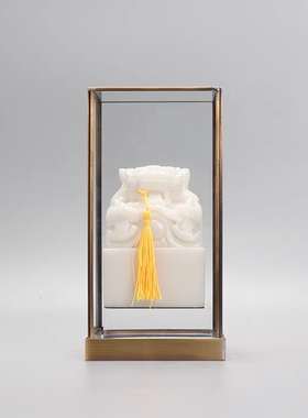 中式白玉玺玻璃罩子样版房间售楼处展厅茶几隔断书柜软装饰品摆件