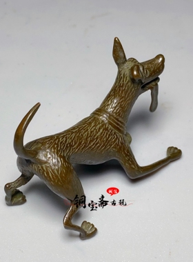 仿古纯铜狗摆件实心铜灵犬奔跑猎犬茶宠茶台家居客厅书房装饰摆件
