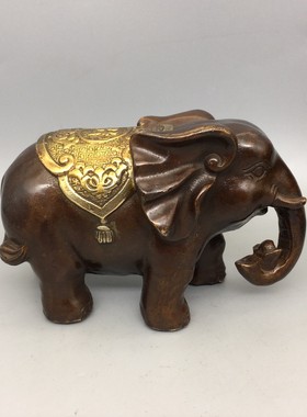 纯铜福财大象摆件一对吸水招财象家居办公室客厅玄关摆设乔迁送礼